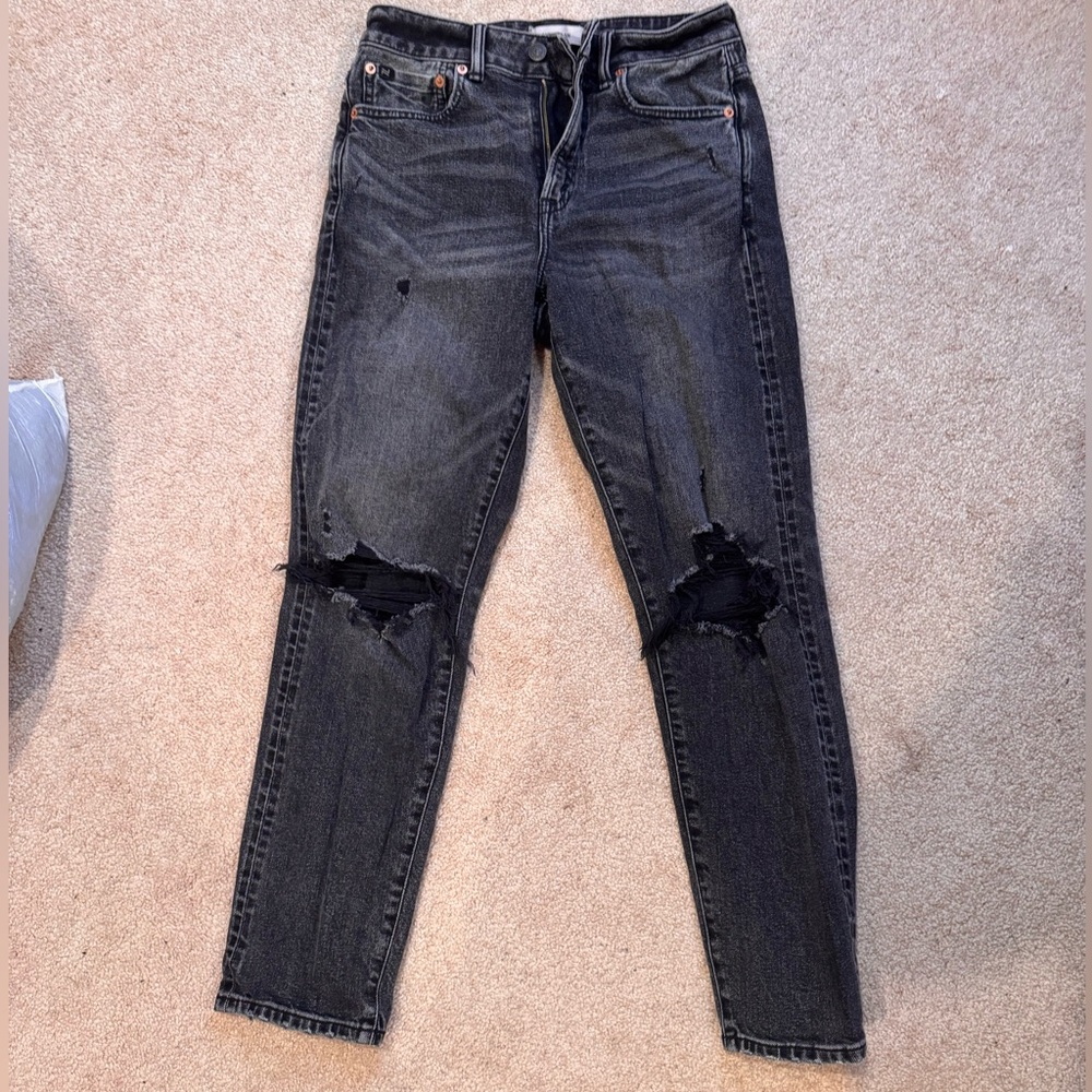 American Eagle Outfitters Black Distressed Straight Leg Jeans